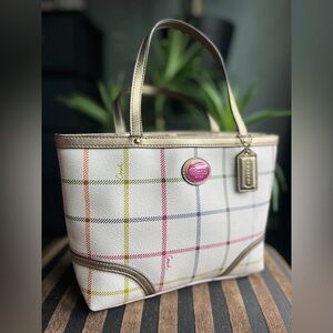 Coach Peyton Small Tattersall Plaid Tote Style Hand Bag